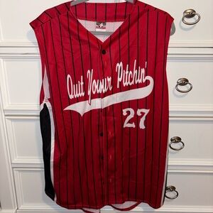 Red Sleeveless Baseball Jersey